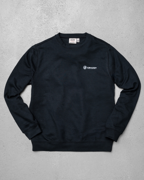 Schwarzes Sweatshirt mit weißem TRILUX Logo auf der Linken Brust