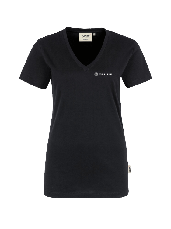 Schwarzes T-Shirt mit V-Ausschitt,mit weißem Logo auf der Linken Brust